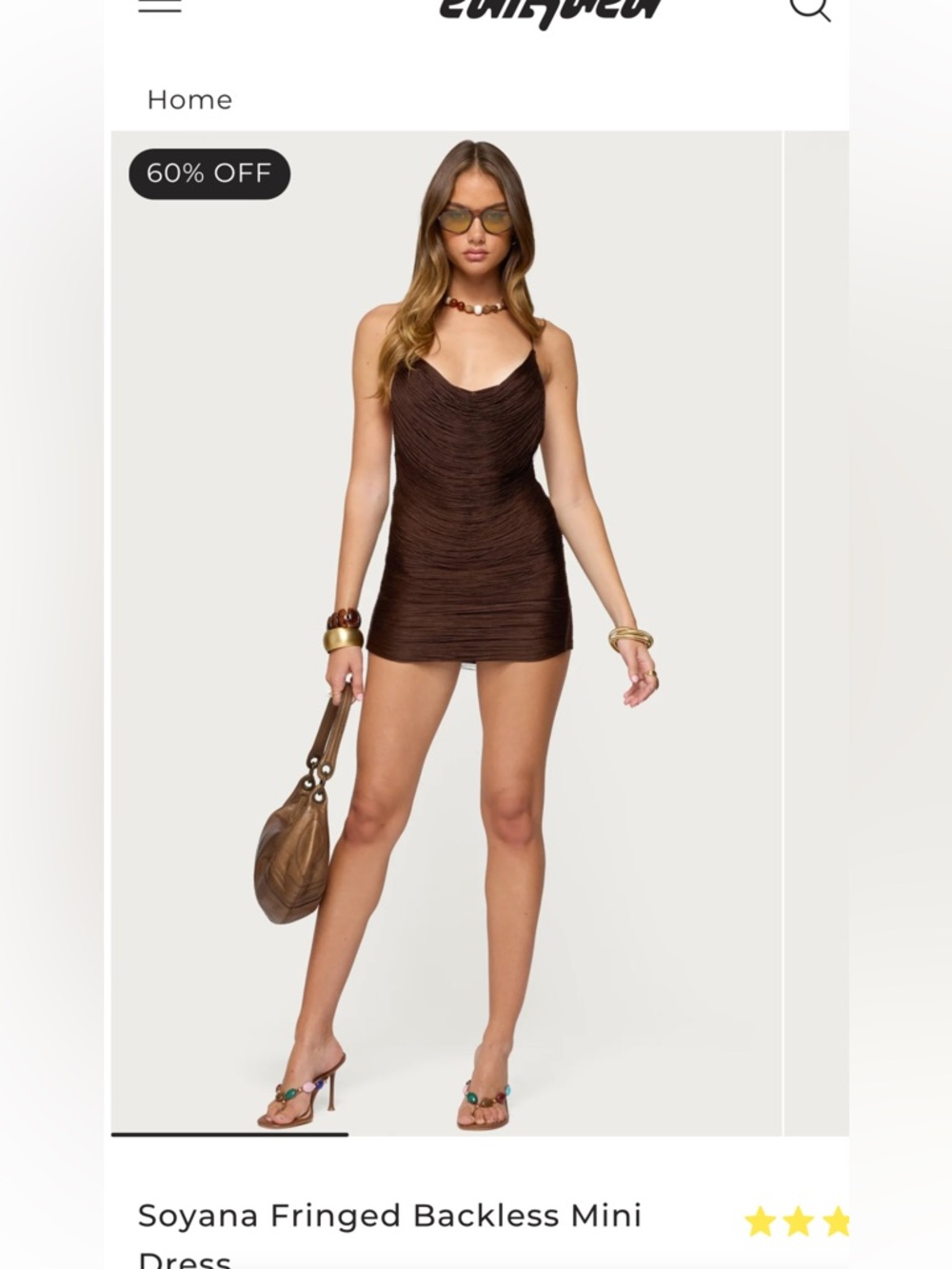 Women's Brown fringe Dress. Size XS from Edikted